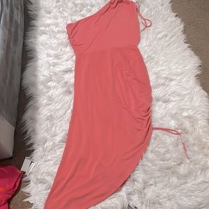 Peach color spring/summer dress.